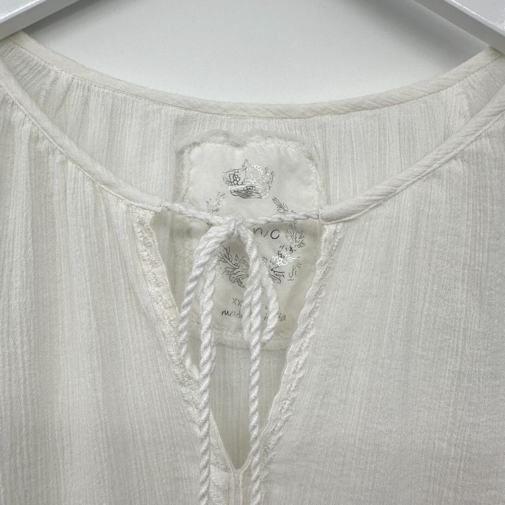 Cino Top Shirt Size XXLarge Embroidered White Long Balloon Sleeve Sheer Blouse - Picture 7 of 14